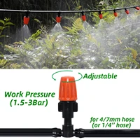 25pcs Misting Cooling Adjustable Nozzles w/ 1/4'' Tee for Drip Irrigation Garden Watering System Kit Flower Bonsai Greenhouse 2
