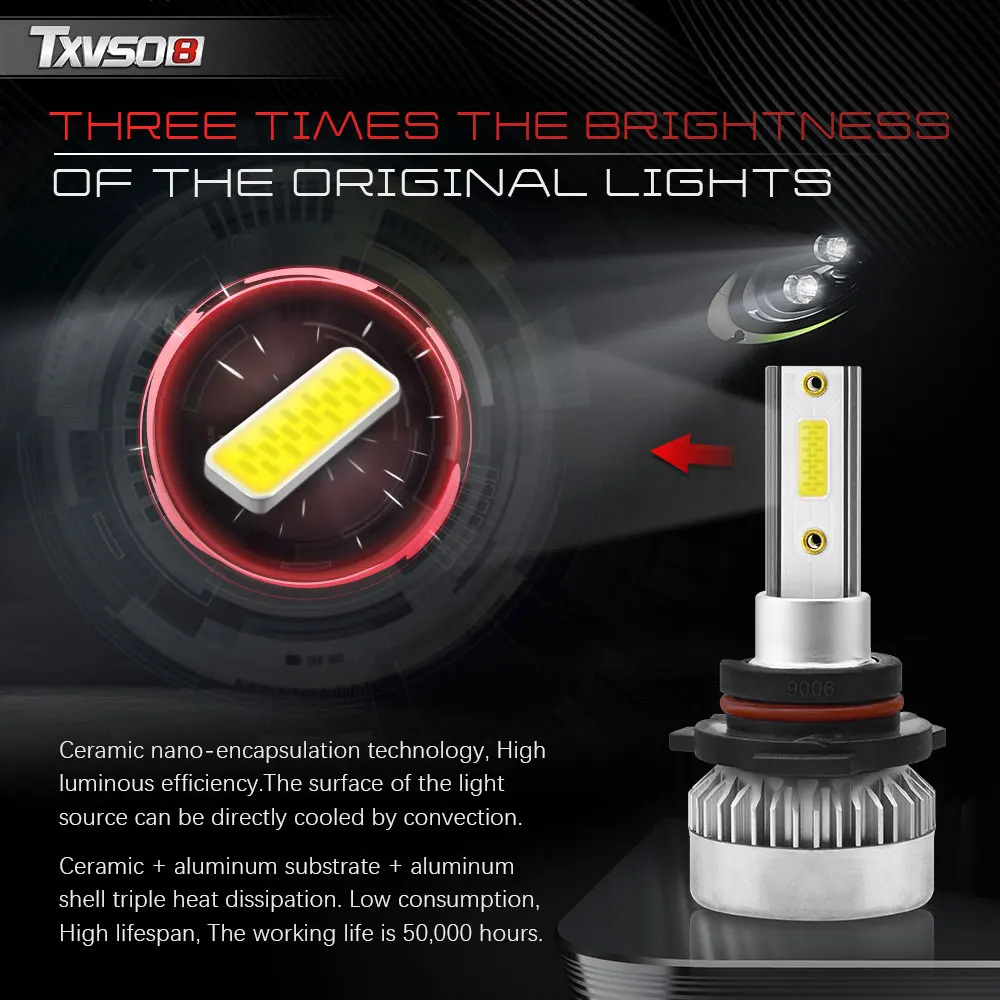 자동차 운전 전구, 매우 밝은 LED 헤드라이트, 백색 조명, 9006/HB4, 110W, 6000K, 자동차 조명, 자동차 액세서리