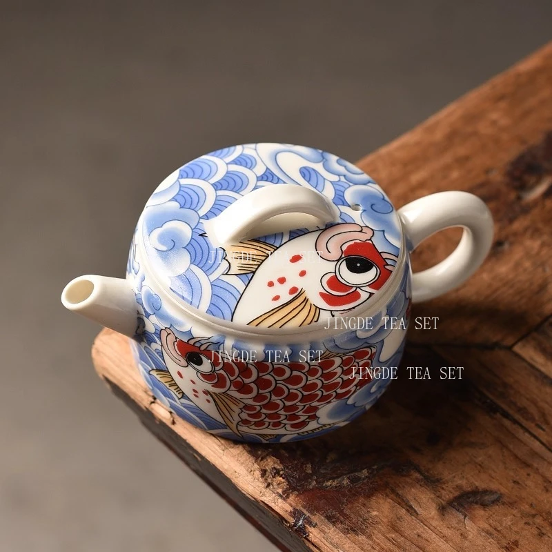 Ceramic Teapot Large Chinese Style Hanwa Teapot for Household Use High End Blue Dragon Fish Teapot Kungfu Tea Set