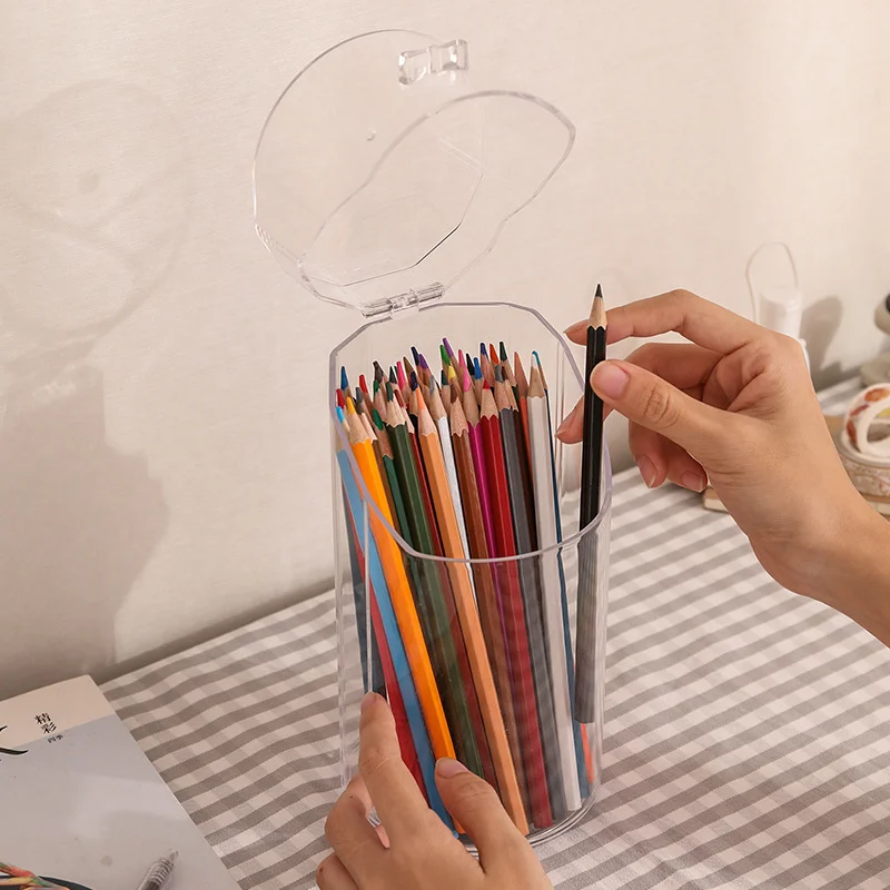 Desktop Organiser Home Office Storage Box Acrylic Transparent Multifunction Pen Holder Stationery Storage Waterproof Dustproof 4