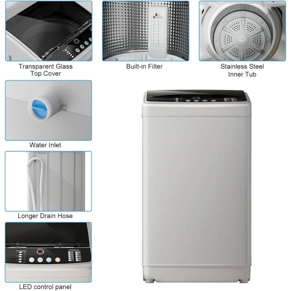 Compact Washer and Dryer Set,19LBS Full-Automatic Washing Machine with Drain Pump & Compact Dryer with Stainless Steel Inner Tub 4