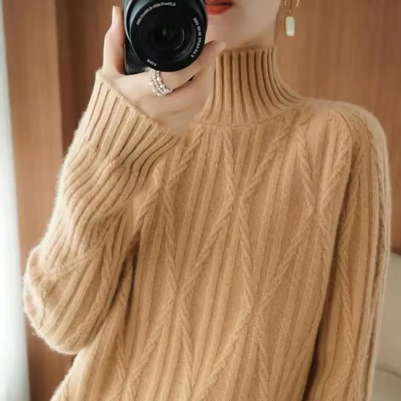 

Autumn Winter Basic Thickened Slim Sweater Women's High Neck High Elastic Long Sleeve Adaptation Coat Knitted Pullover Top D117