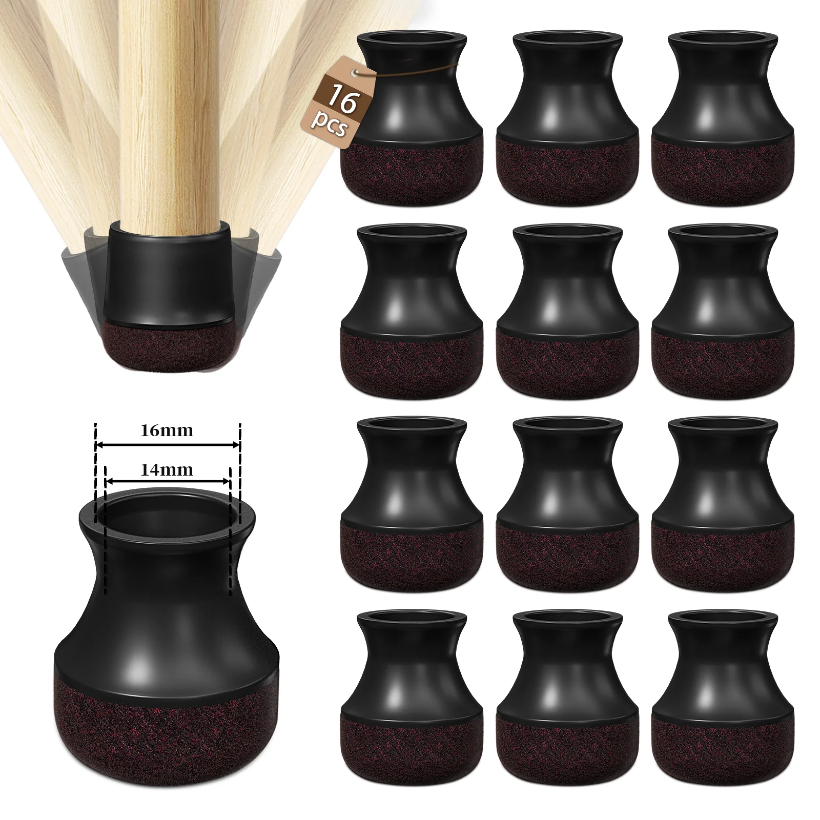 Chair Leg Protectors with Felt Pads for Floor Protection, 16-Piece Set