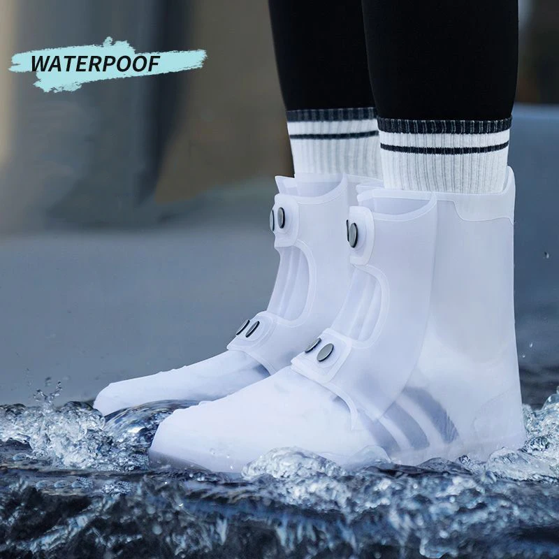 Shoe Waterproof Cover Men Women Rain Shoes New Blue Overshoes Washable Portable Big Open TPE Shoe Cover Button Durable Galoshes shoe covers