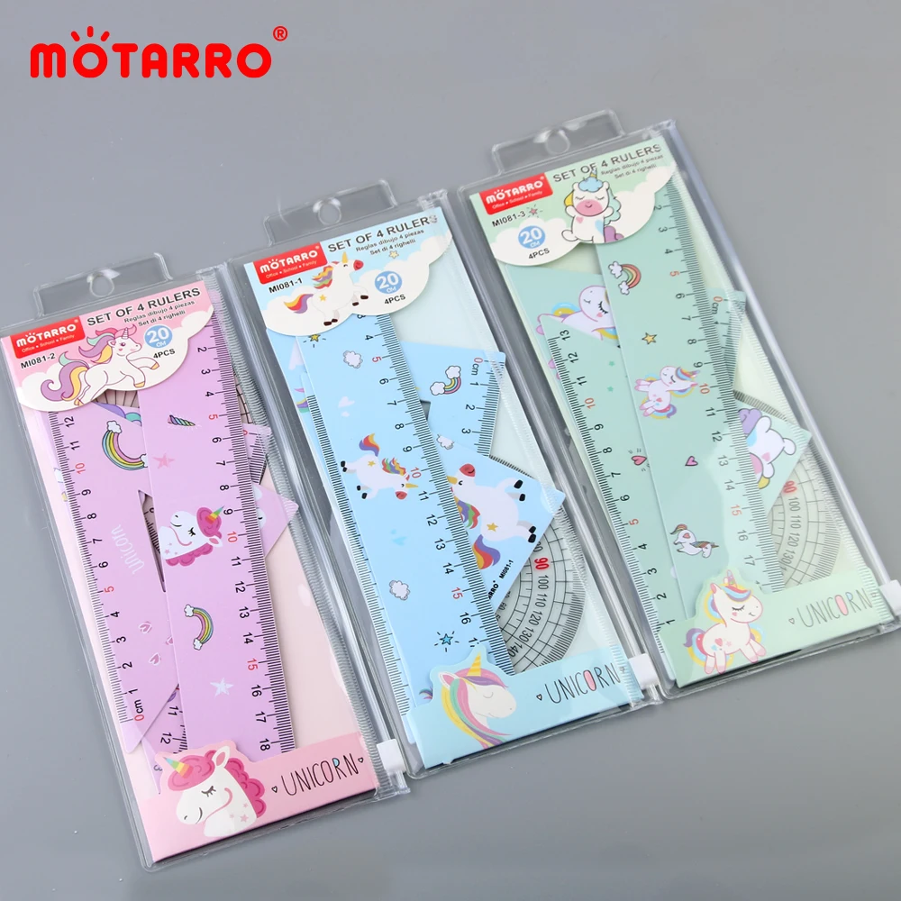4 in 1 Cute Cartoon Ruler Stationery Set Multifunctional Combination Ruler Triangle Protractor Drawing