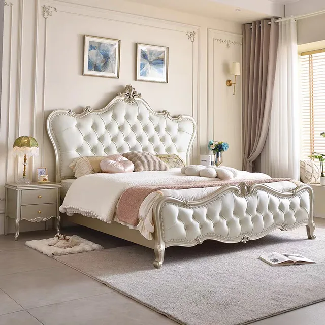 American Style Solid Wood Luxury Beds Modern Minimalist High-End Double Bed French-Designed Bedroom Furniture Fauteuil Lit FYBB 2