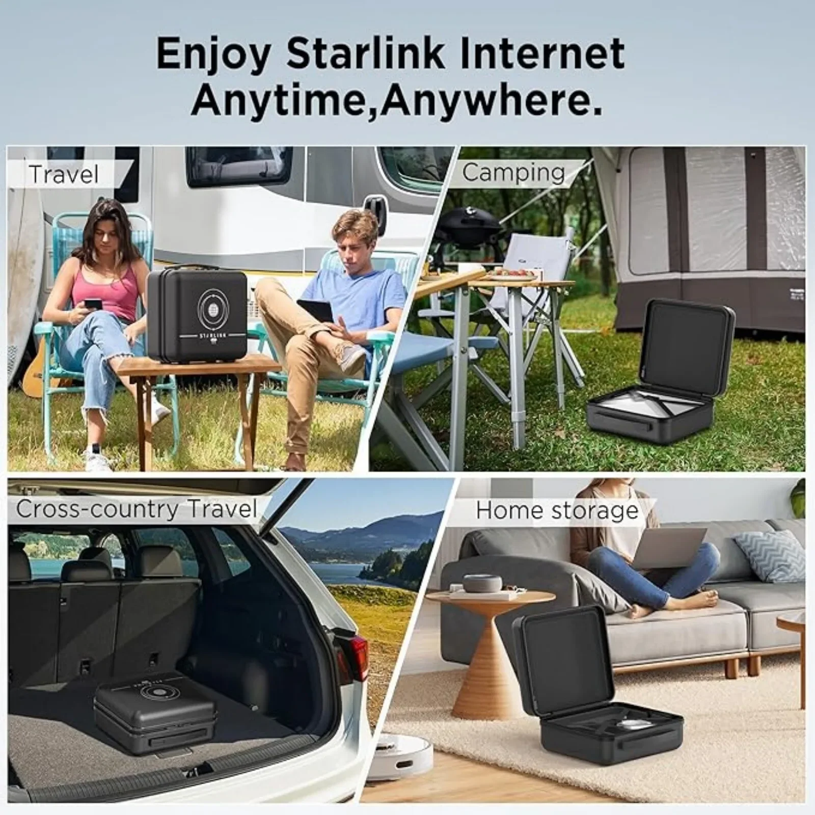 Starlink Mini Case-Carry Handle Hard Travel Case for Outdoor Camping, Car, RV, Boat Trips-Waterproof Black