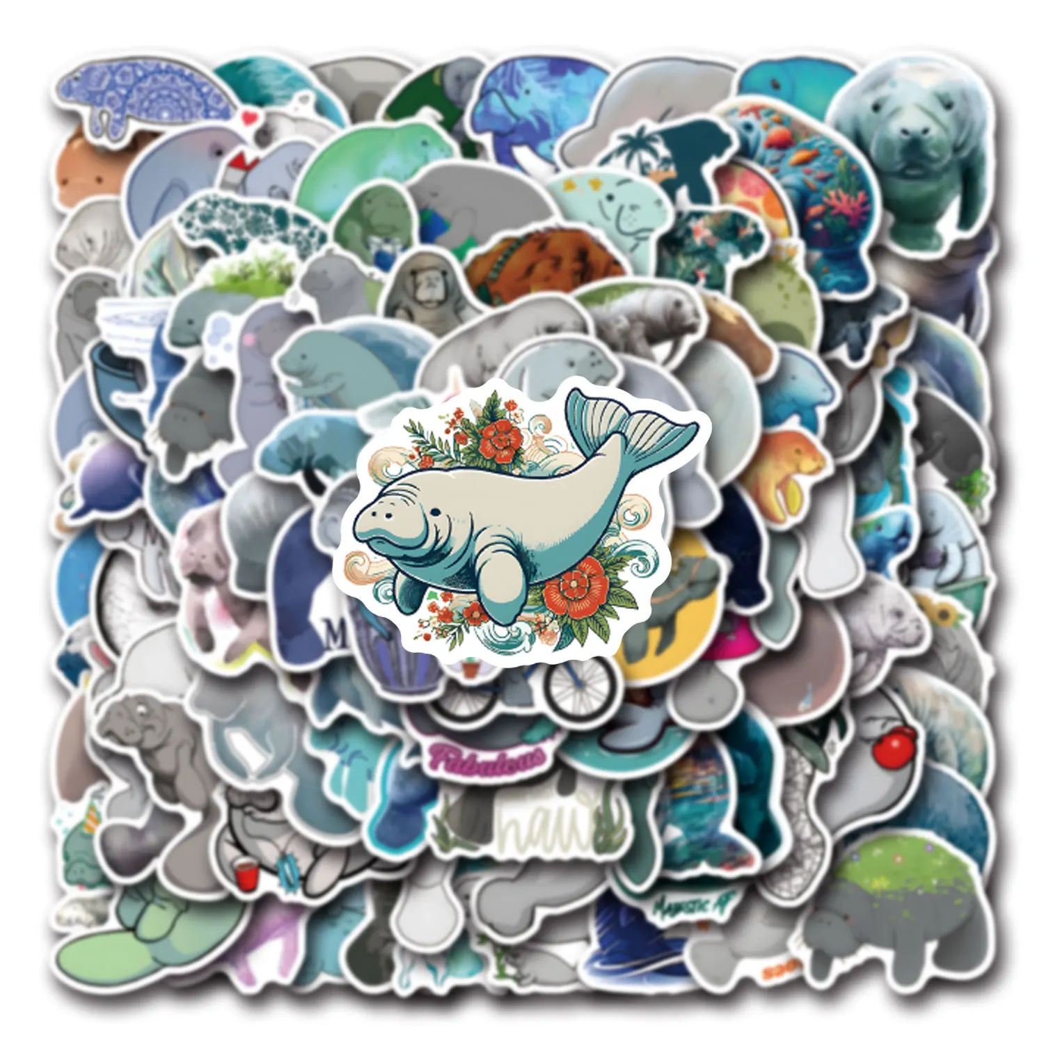 10/30/50/110PCS Manatee Cartoon Stickers Cute Animal Sticker Meme Graffiti Decals Luggage Laptop Phone Guitar Car Bike Kids Toys