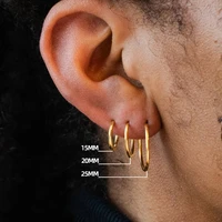 Gold Color Small Hoop Earrings Stainless Steel Circle Round Huggies for Women Men 2020 Ear Ring Bone Buckle Fashion Jewelry 25MM 1