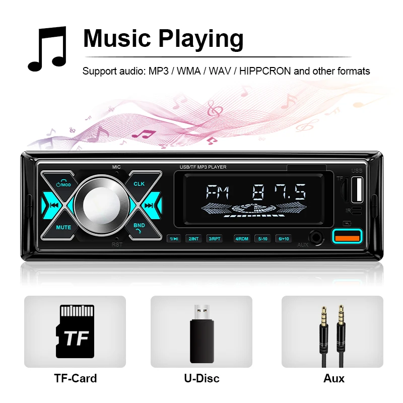 1 din Radio Car Audio Stereo MP3 Player Bluetooth Multimedia Digital Stereos For Car Universal Colorful With Aux Input USB mp3 music player car music player car multimedia player car radio player car radio