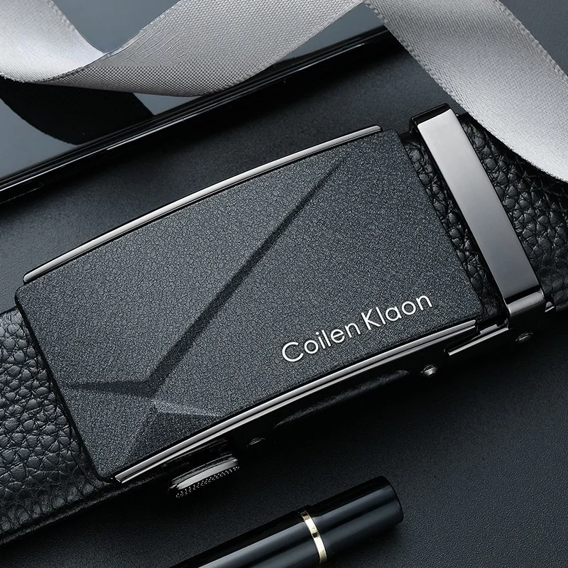 

Mens Business Style Belt Black Leather Strap Male Waistband Automatic Buckle Belts For Men Top Quality Girdle Jeans