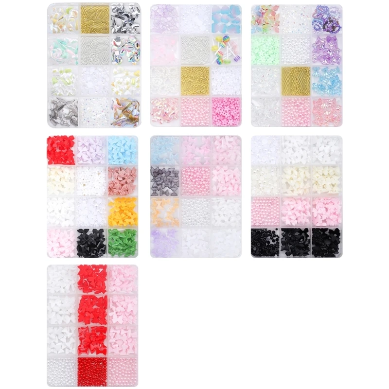 

12 Grids 3D Bows Mixed Nails Art Bowknot Nails Art E1YD