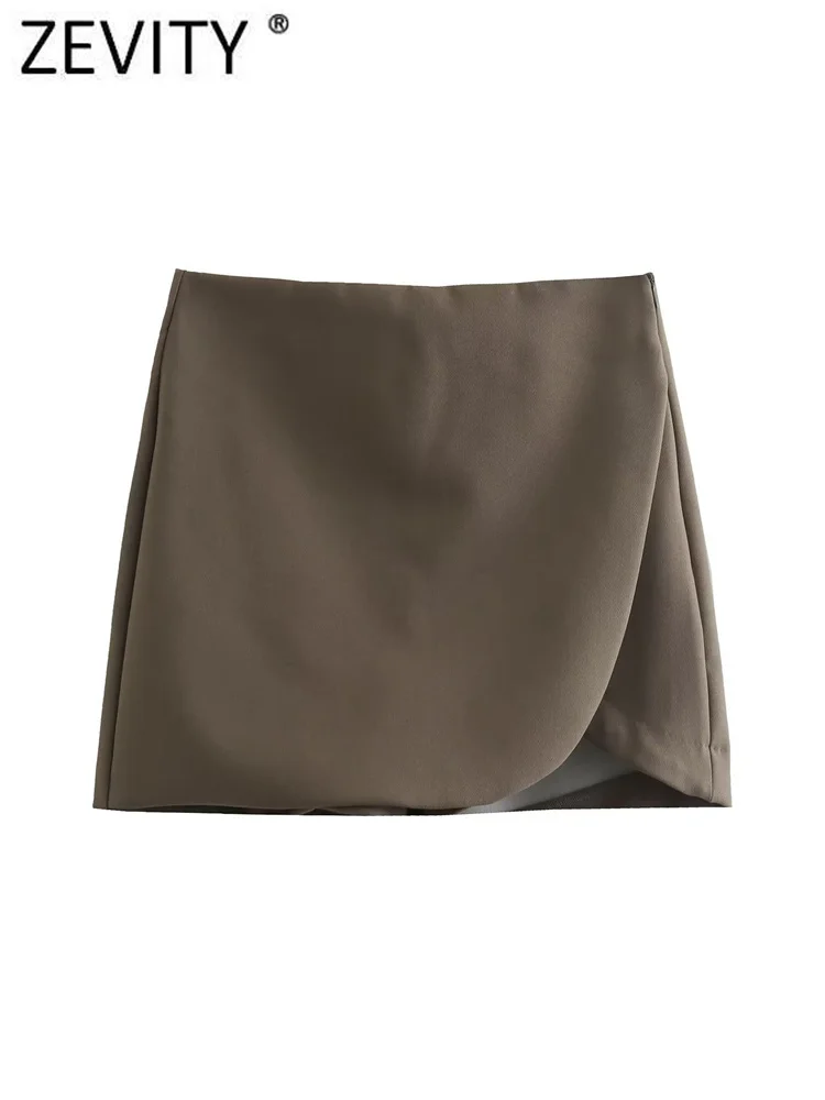 

ZEVITY New Women Fashion Solid Color Asymmetrical Shorts Skirts Female Side Zipper Casual Hot Shorts Chic Pantalone Cortos P3013