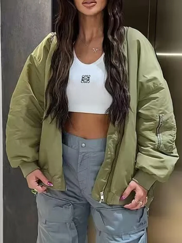 

Женская хлопковая куртка-бомбер, Повседневная Осенняя мягкая куртка, элегантная Свободная верхняя одежда, Женская модная винтажная однотонная бейсбольная куртка