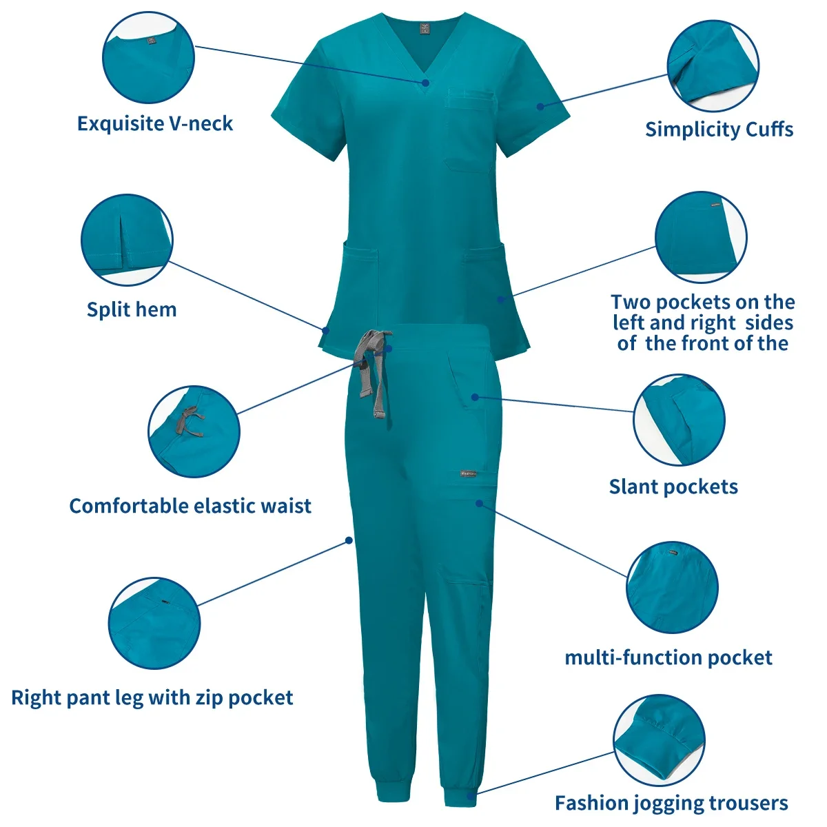 Multicolour Pet Grooming Doctor Scrubs Uniforms Jogger Suits Short Sleeved V-neck Tops Pocket Pants Nursing Sets Medical Clothes