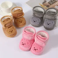 2024 New Baby Cute Shoes Children Soft Soled Walking Shoes Autumn Winter Cartoon Bear Newborn Infant Cotton Boots First Walkers 2