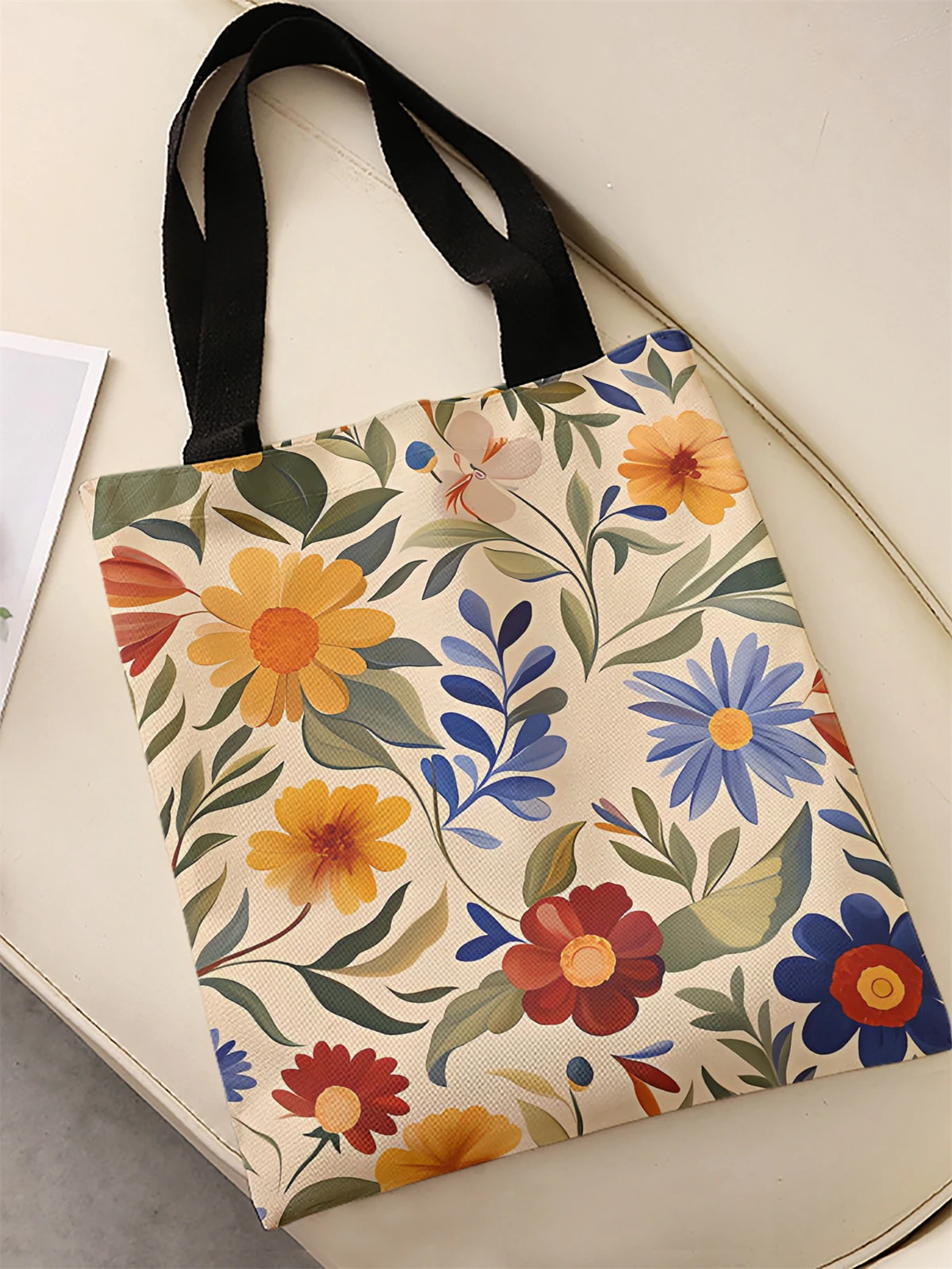 Flower pattern printed casual handbag, reusable fashionable backpack, multifunctional handbag, canvas shopping bag