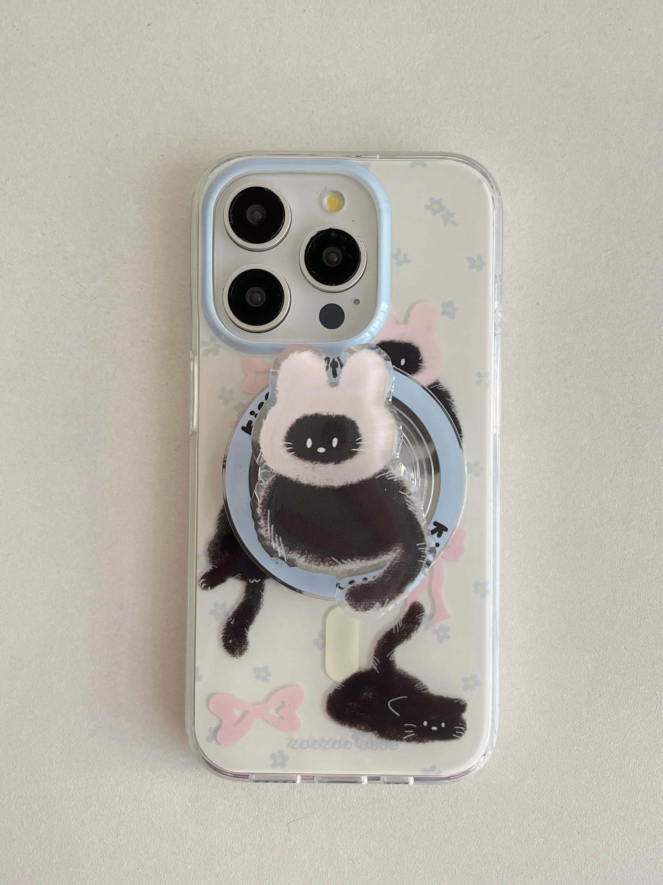 Cartoon Magnetic Stand Holder Phone Case with Cute Cat Design - High Quality IMD Back Cover