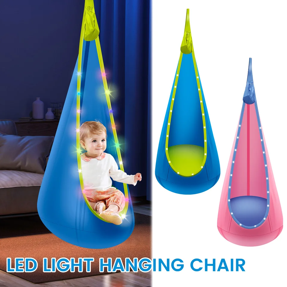Pod Swing Chair Light Up Kids Pod Swing Seat Blue, Hanging