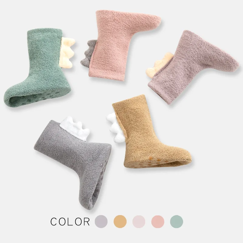 

Winter Thicken Terry Soft Coral Fleece Baby Socks Cute Dinosaur Infant Warm Todder Floor Non-slip Clothes for Boys Girls Kids