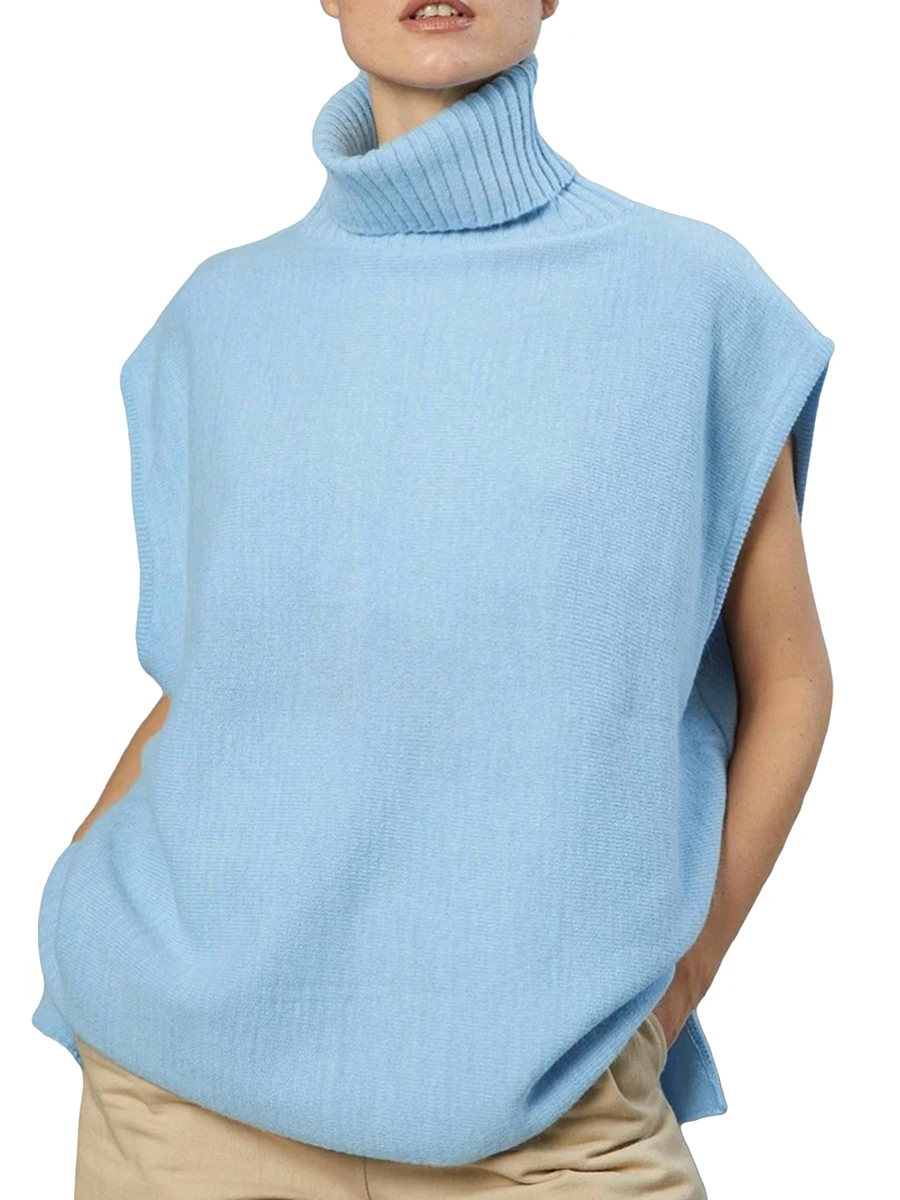 

Women s Sleeveless Turtleneck Sweater Vest - Solid Ribbed Knit Cami Shirt with Mock Neck - Oversized Summer Pullover