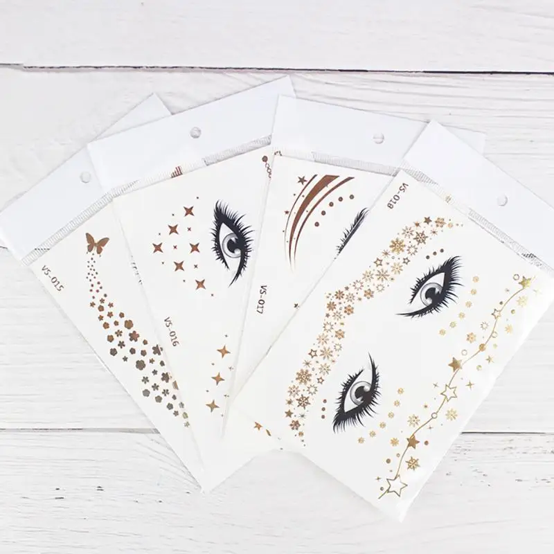 

Golden Face Temporary Tattoo Waterproof Blocked Freckle Stickers Eye Makeup Decal Bronzing Music Festival Wholesale 2023 New