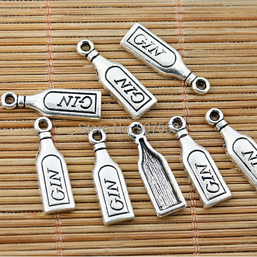 

50PCS 22*6.8mm hole 1.6mm Titbetan silver tone GIN bottle charms EF1765