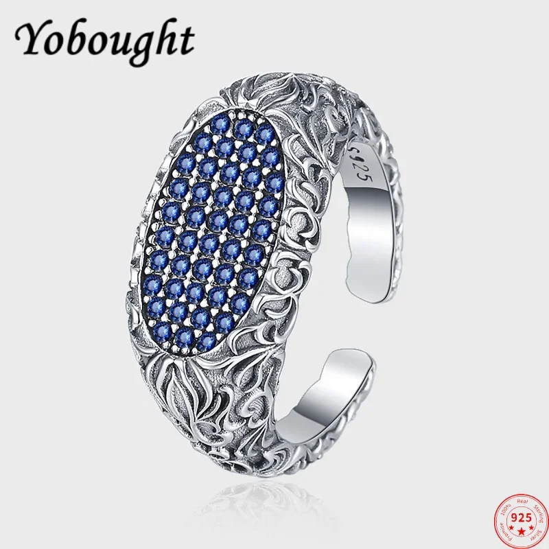 

S925 sterling silver rings for Women New Fashion Relief eternal rattan pattern micro inlaid blue zircon jewelry free shipping