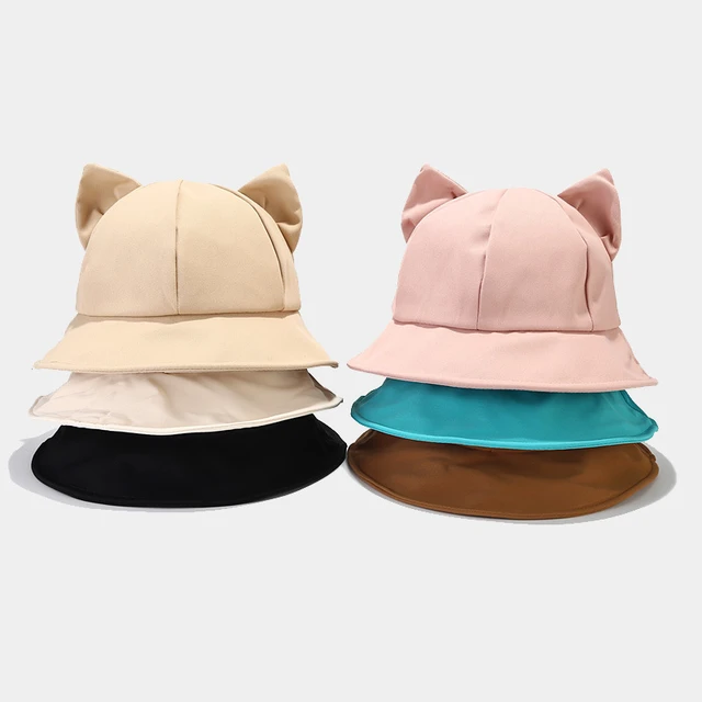 New Cartoon Cat Ear Bucket Hat Cap for Girl Cotton Dome Sun Hat Women  Korean Spring Summer Panama Solid Female Outdoor Sun Hat - AliExpress