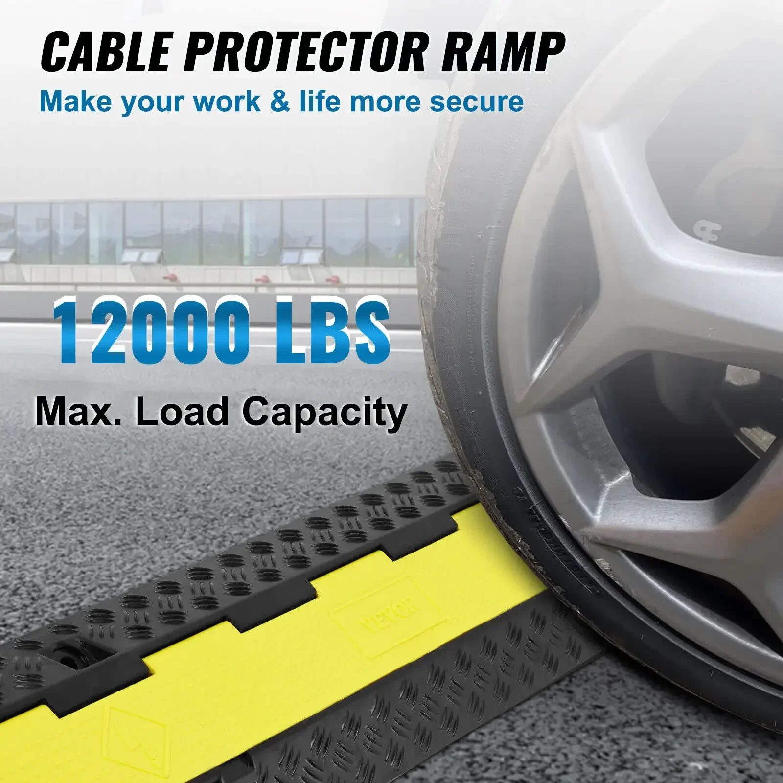 VEVOR Upgrade 3 Pack Rubber Cable Protector Ramp, 2 Channel, 12000 lbs/axle Capacity Heavy Duty Hose Wire Cover Ramp Driveway