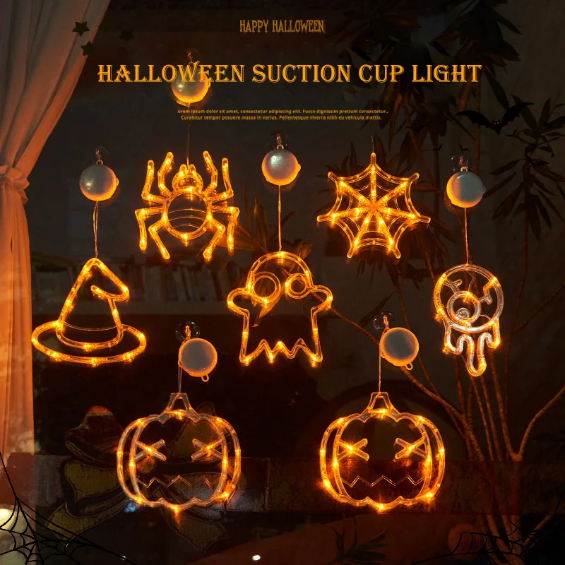 

Halloween Suction Led Light Window Lights Pumpkin Lamp Spider Bat Ghost Eye Cap Spider Web Atmosphere Decoration Lamp