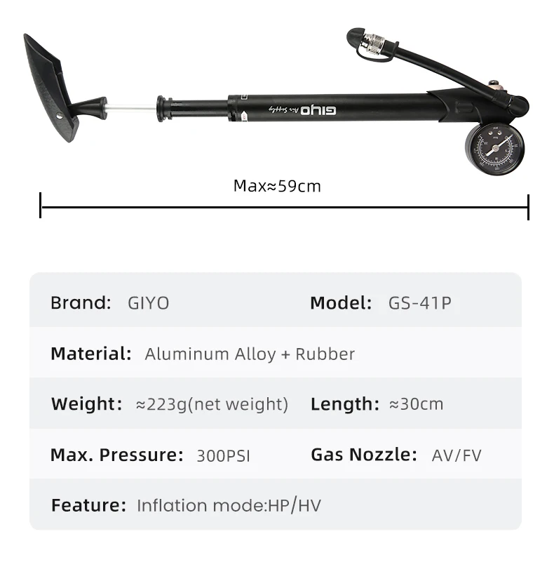 GIYO Fahrrad Schock Suspension Pumpe 300psi Hohe-druck mit Manometer Berg Aluminium Bike Gabel & Hinten Suspension MTB Shoc – Detail 3