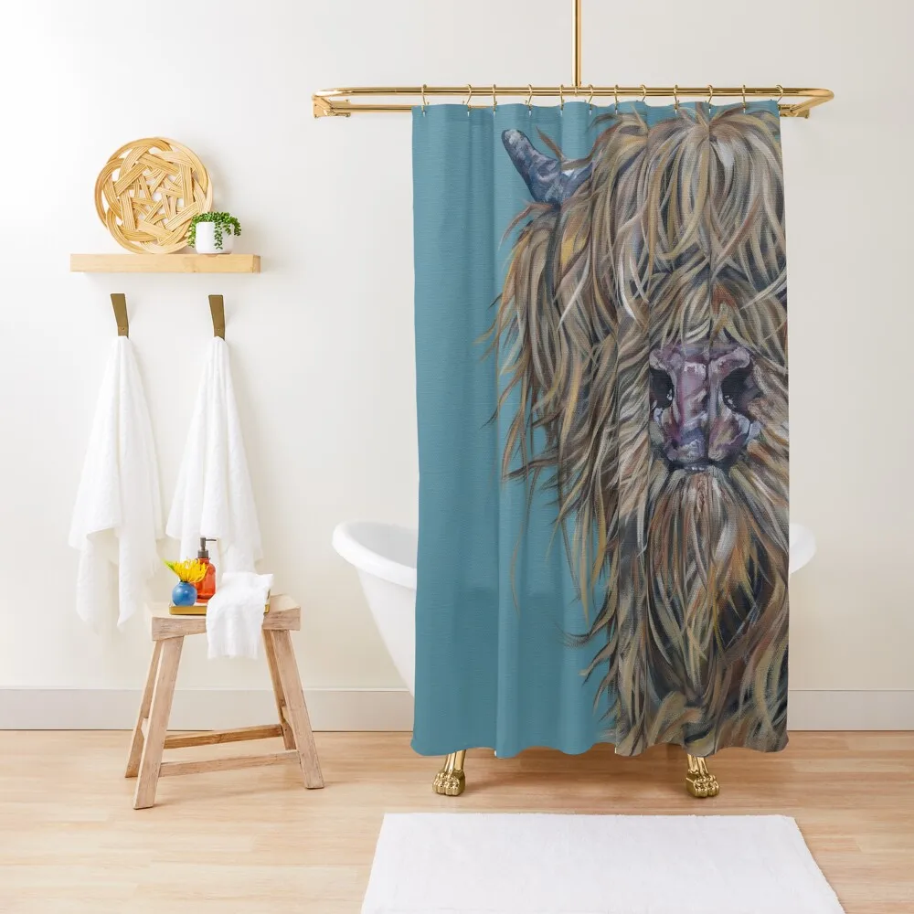 

Chummy McGummy. Highland hairy cow, Heilan Scottish coo art by award-winning UK artist Sam Fenner Shower Curtain Bathroom Decor