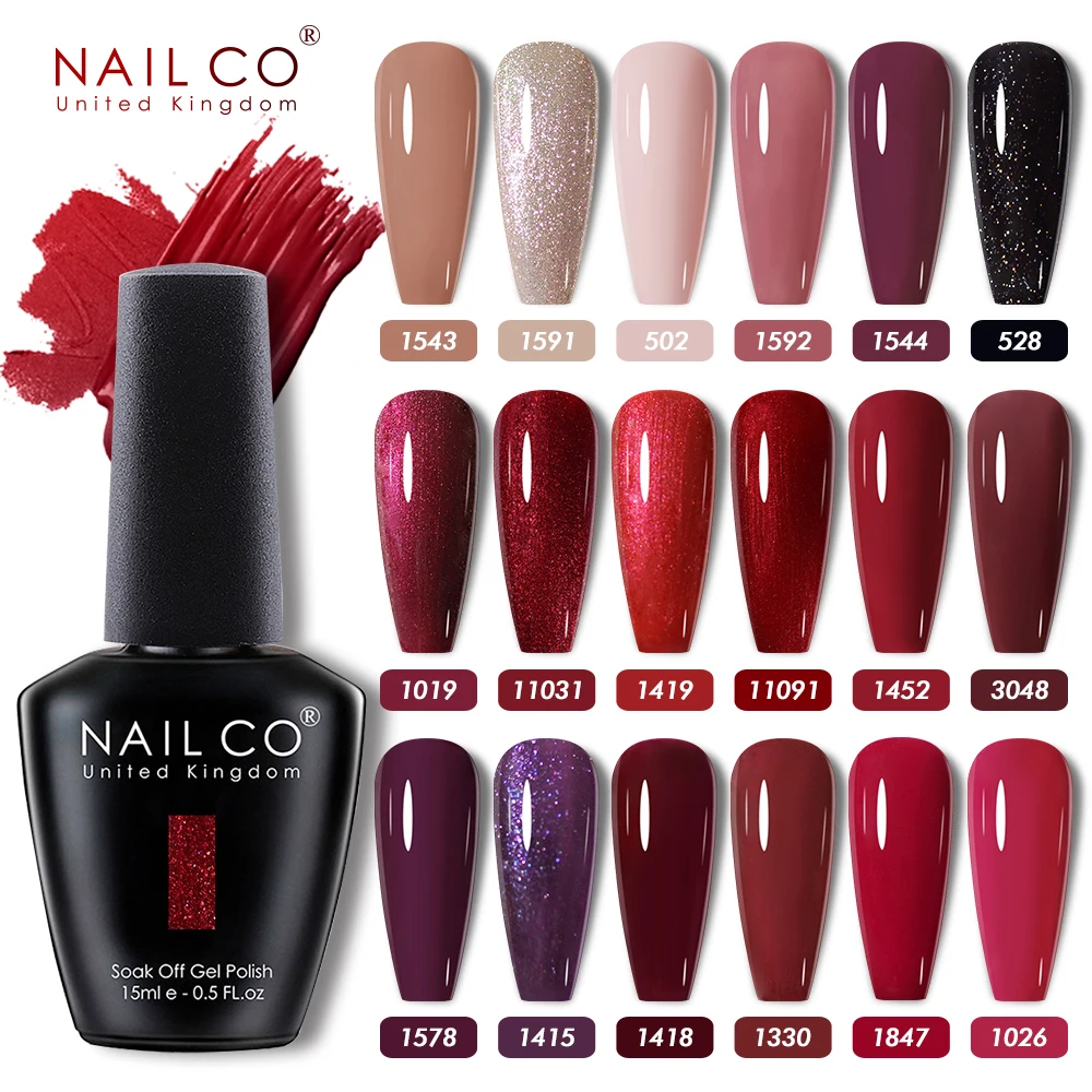 NAILCO 15ml Gel Nail Polish Semi-permanent Hybrid Varnish Black Red Color Gel Polish Nail Art UV Nail Supplies For Professionals