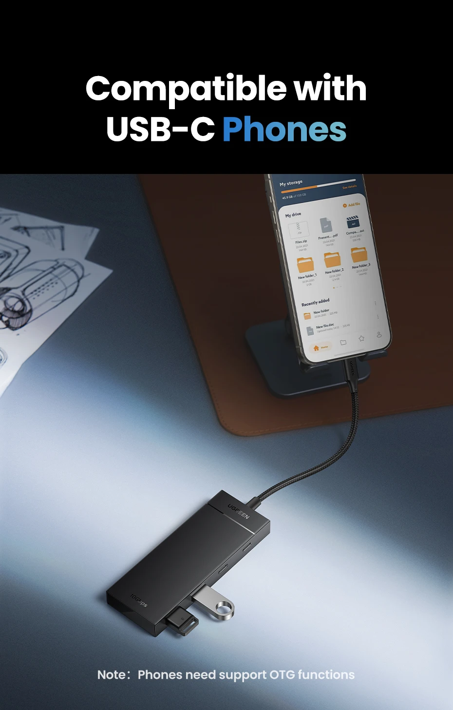 UGREEN HUB 10Gbps Type-C Gen2 Splitter A Hub 4 USB Port 3.2 For MacBook Pro Air Type C Multiport Adapter_voghion.com