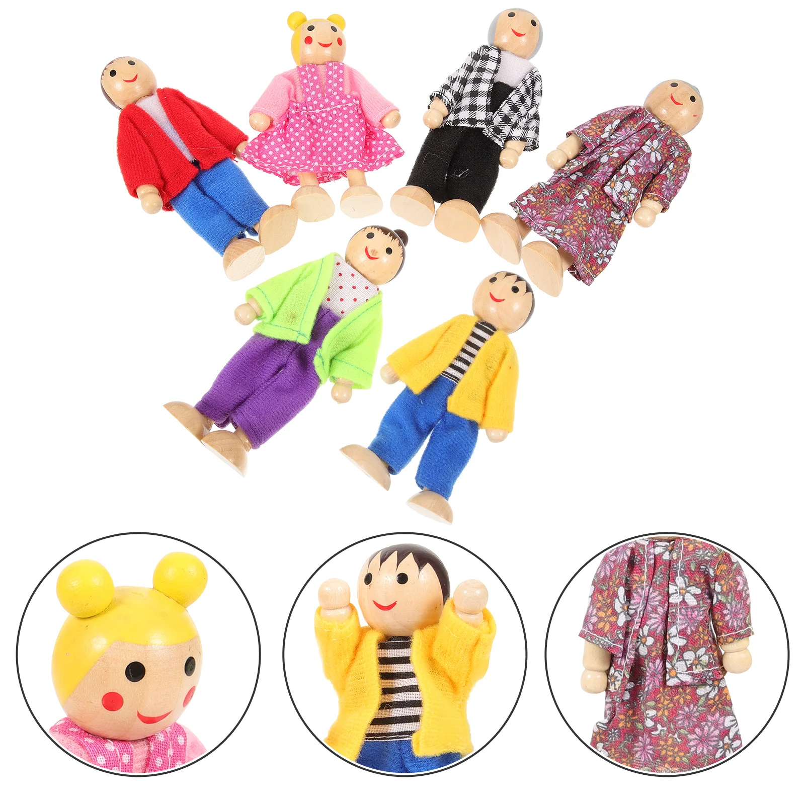 

Kids Pretend Play Wooden Toys Playing House Dolls Movable Figures Mini People