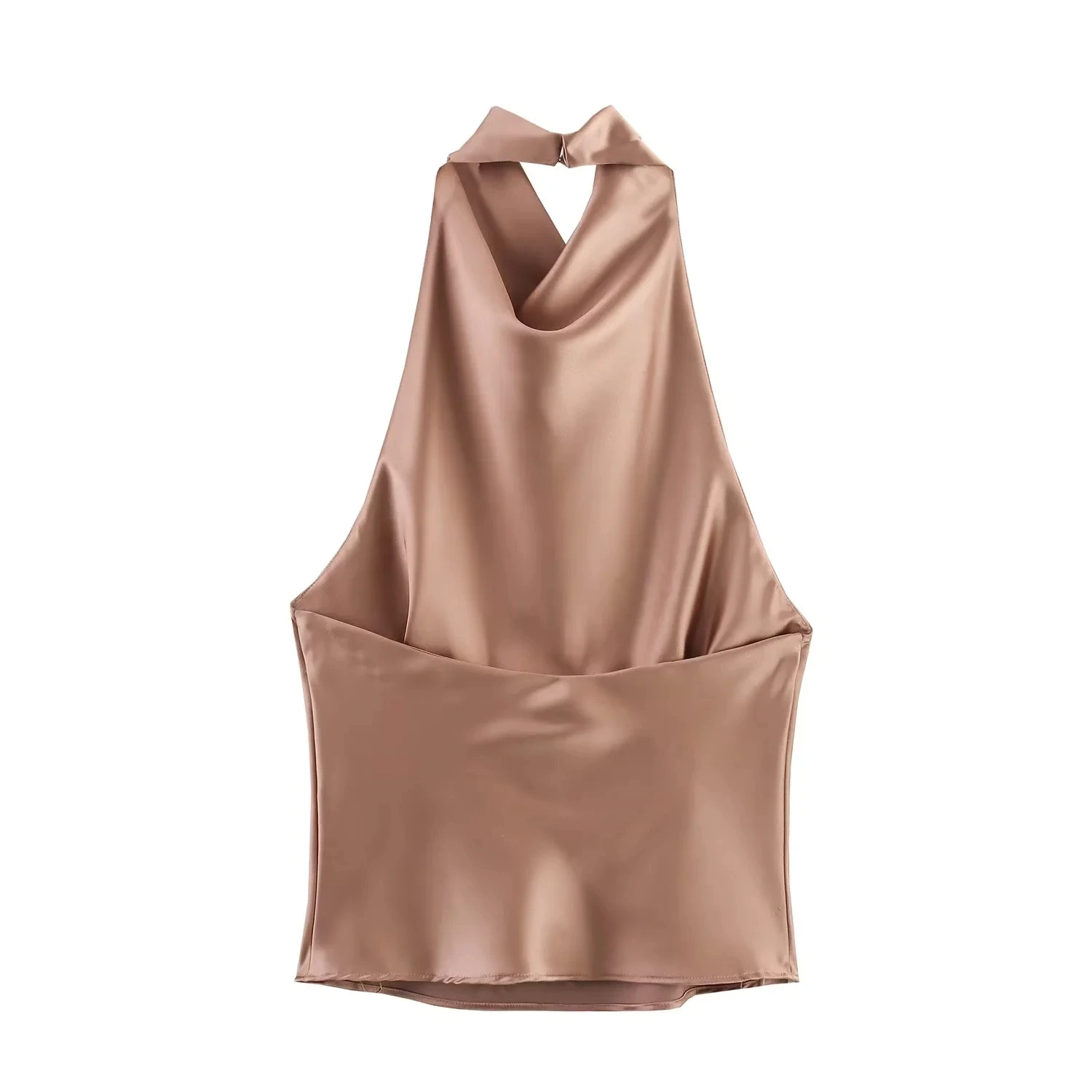 KONDALA Sexy Chic Butter Gelb Satin Tops Frauen Neckholder Rückenfrei Strand Urlaub Party Top Mode 2025, Neujahr Abend Satin Top – Detail 6