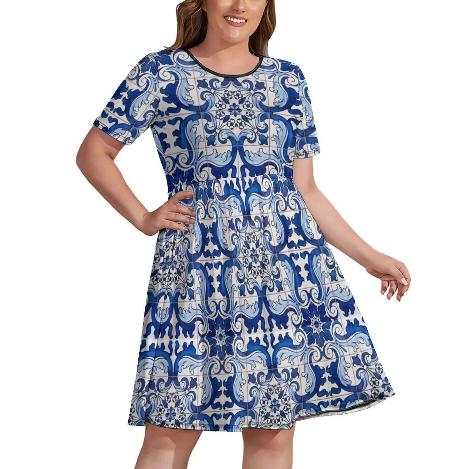 

Antique Classic Lisbon Blue Azulejo Tile Floral Pattern Dress summer clothes for women Dresses for wedding party