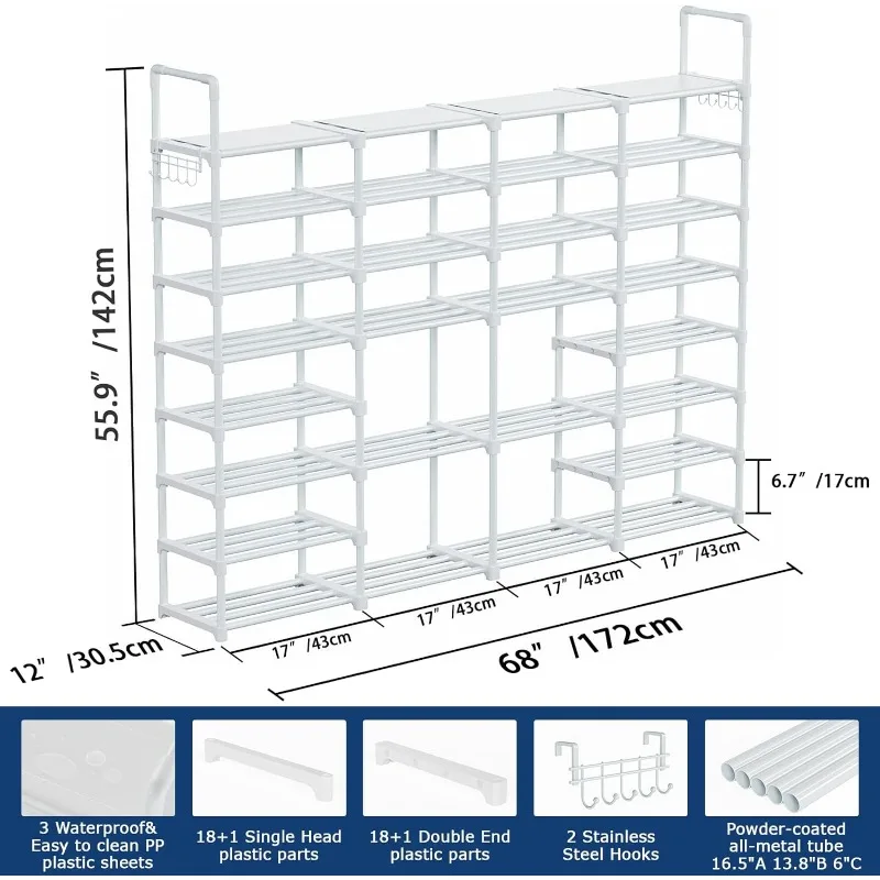 8 Tier Large Shoe Rack, Tall Metal Shoe Organizer, Storage Rack for Entryways, Closets and Garages
