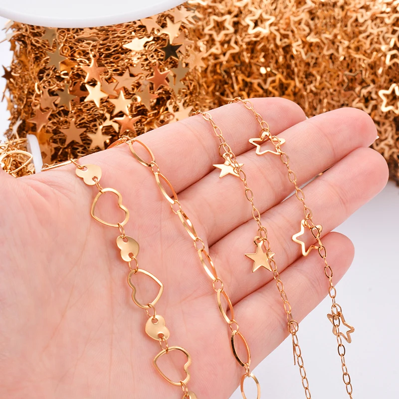 

1M Heart-shaped Stainless Steel Golden Handmade Link Chains Suitable for DIY Necklace Bracelet Anklets Making Jewelry Wholesale