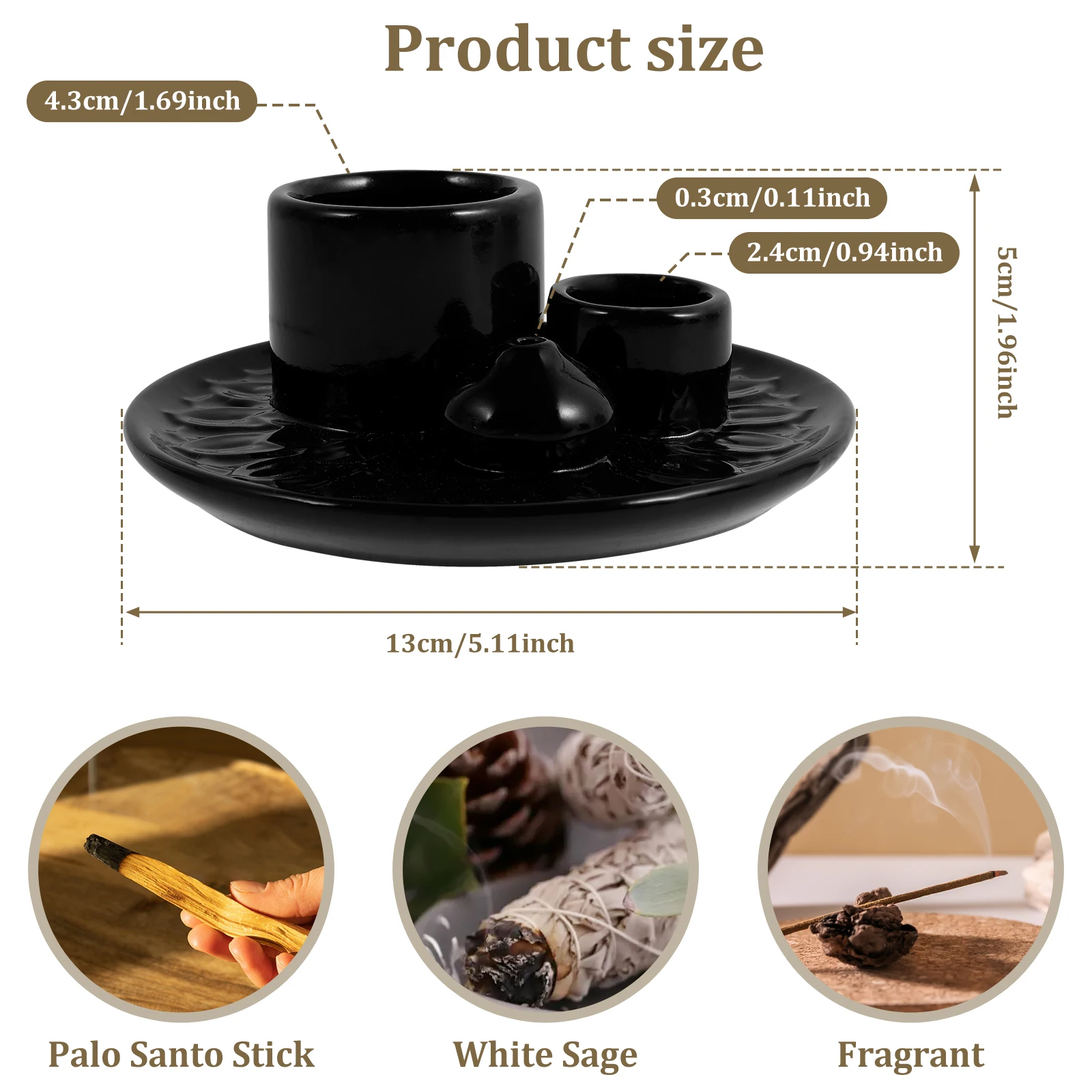 Porta Incenso In Ceramica Palo Santo, Per Bastoncini E Coni, Supporto Per Aromaterapia 14 Cm - 2