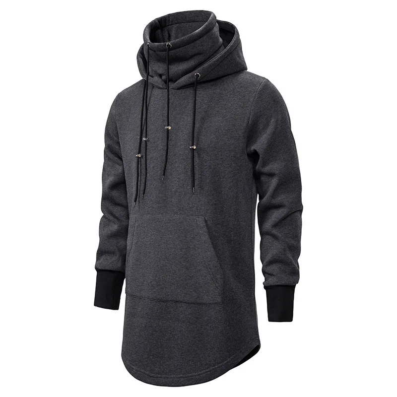 

Sweatshirt Black Man High Pullover Section Hoodies Men Slim Curved New Solid Extend 2022 Hem Long Collar Hooded Cotton Casual