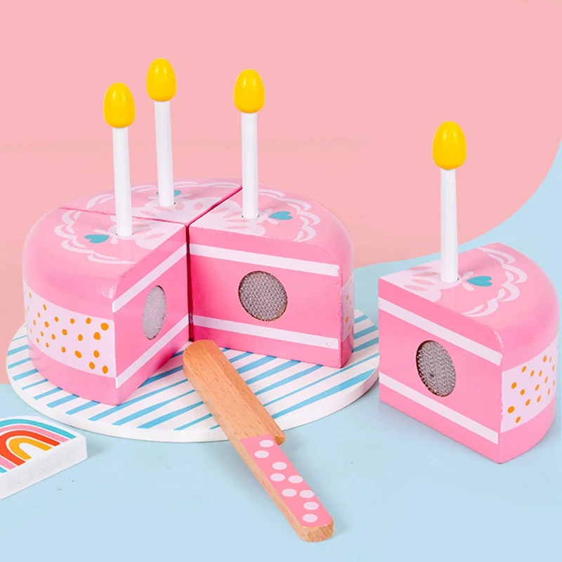 

Kids Wooden Pretend Play Cutting Birthday Cake Toys Bakery Play House Simulation Cake Afternoon Tea Kitchen Food Toy Set