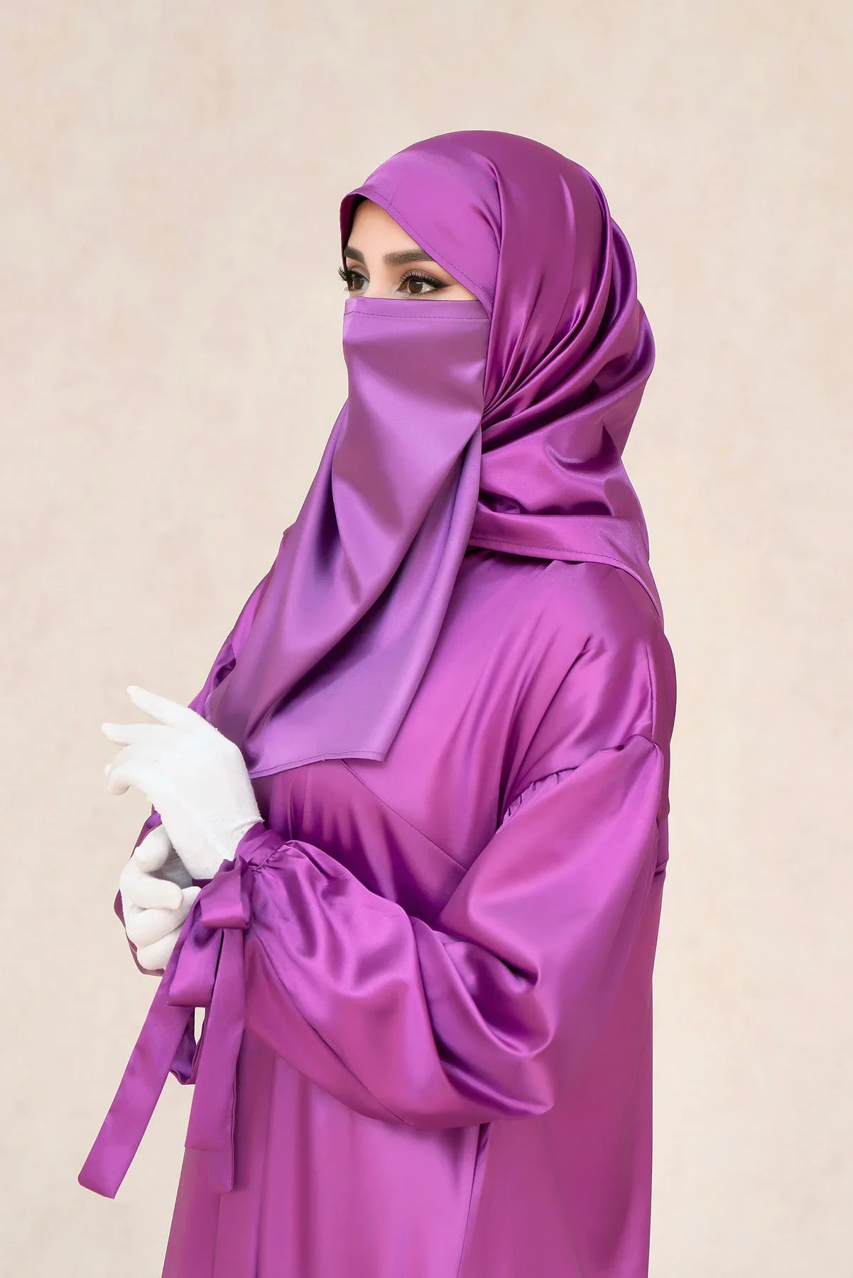 

New High Quality Satin Face Cover Solid Color Fabric Soft Skin-Friendly Breathable Single Layer Satin Nidah Veil Hijab Muslim