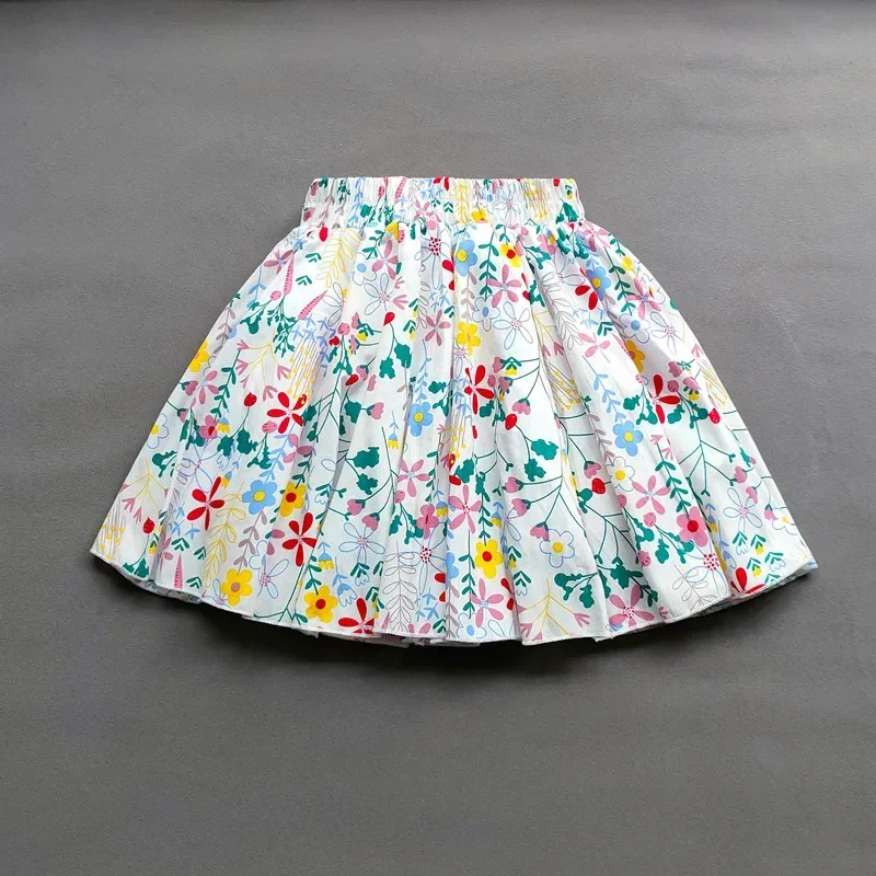 Kids Girls Pleated Skirts Princess Korean Girls Cotton Printed Large Hem Skirt Kids Floral Fluffy Party Skirt Children Clothes