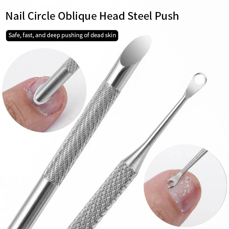 Nail Cuticle Pusher New Nail Double-ended Use Stainless Steel Circle Beveled Head Cuticle Pusher Remover Manicure Sticks Tool