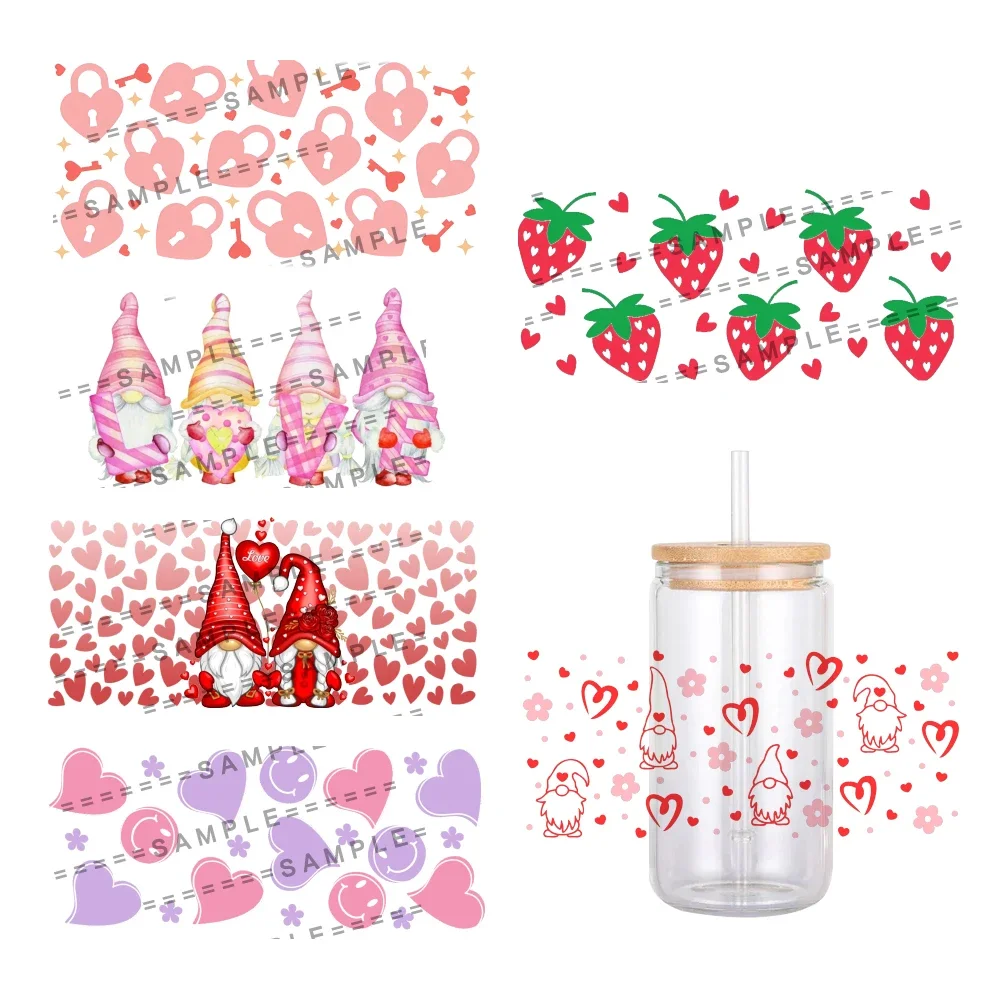 11x24cm Mini Sweet Love Heart Pattern Valentine's Day UV DTF Transfer Sticker Waterproof For 16oz Glass Cup Wrap Stickers