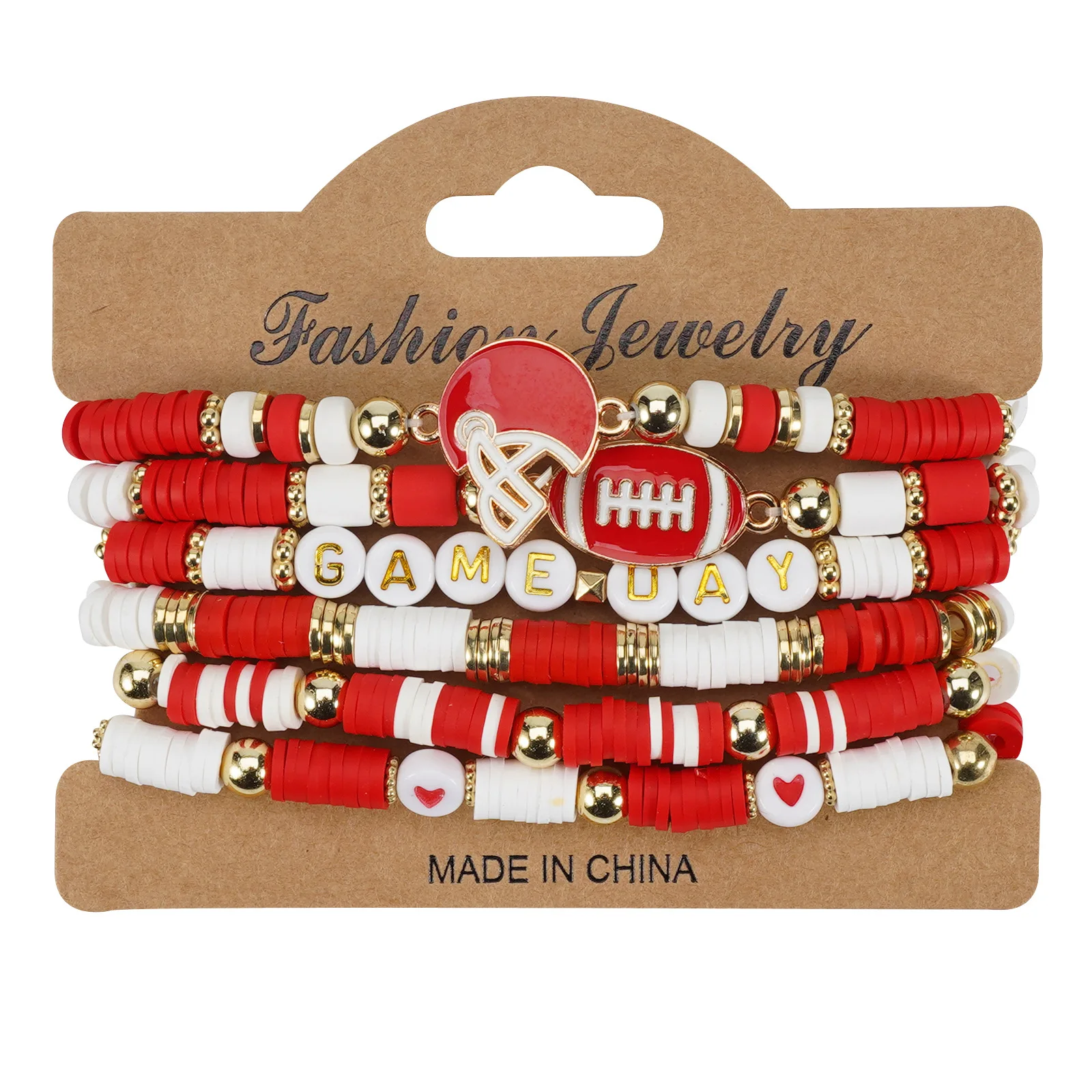 KMVEXO Game Day Polymer Clay Beaded Rugby Ball Bracelet Sets For Women Men Letter Sports Bracelet