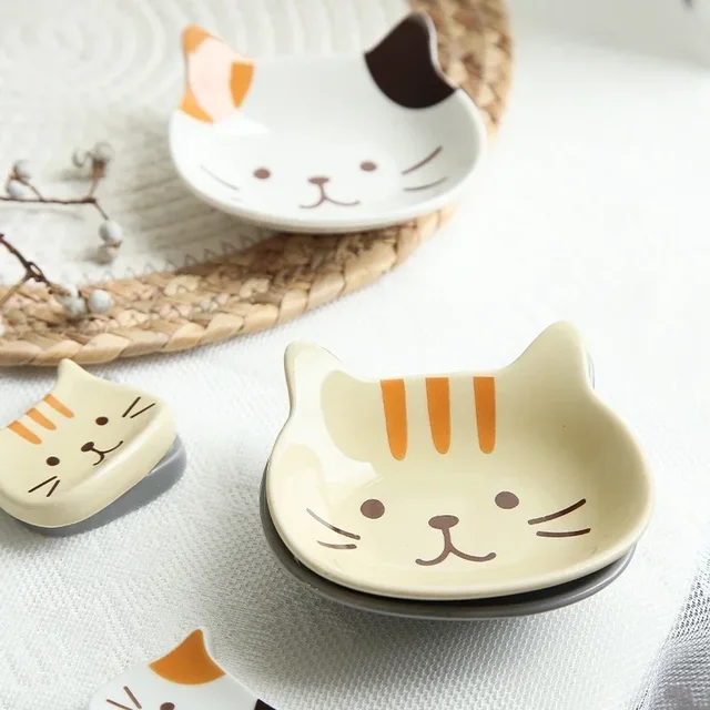 Japanese Cute Cat Dish Creative Ceramic Seasoning Dish Porcelain Dipping Saucer Plate Snack Plate Kitchen Supplies Tableware 3