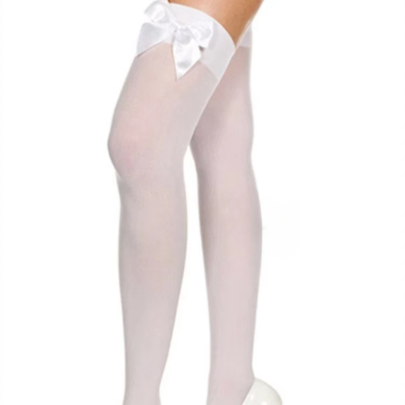 Niedliche Transparente Lingerie-Strümpfe mit Reiner Lieblicher Schleife Überknie Schwarz Weiß Schwarz Rosa Sexy Strapsstrümpfe Hohe Seidenstrümpfe – Detail 6